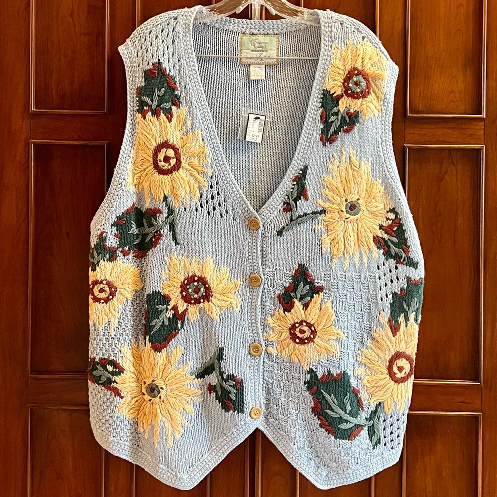 Vintage NWT Van Gogh Inspired JK Alpine Collection Sunflower Sweater Vest W22/24